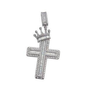 Sterling Silver 925 Crowned Cross CZ Hip Hop Pendant